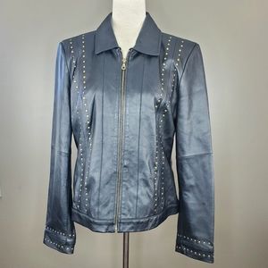 Leather motorcycle spring jacket coat sz L